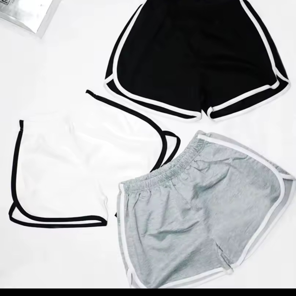 Black and White Athletic Shorts with Elastic Waistband